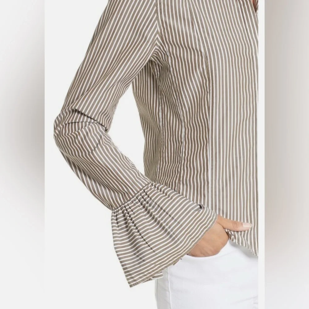 Frame Sage Green Bell Sleeved Striped Poplin Shirt - Picture 3 of 8